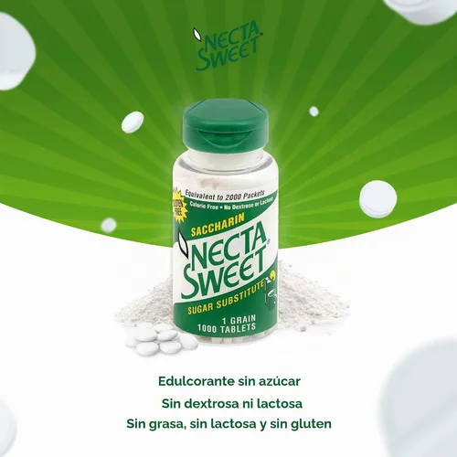 Vista 2 de Necta Sweet Tabletas de sacarina de 1 grano para 1000 tabletas, paquete