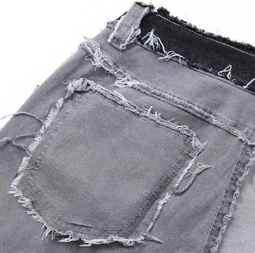 Vista 4 de vanberfia - Pantalones elásticos de cintura media para mujer, diseño retazos de mezclilla