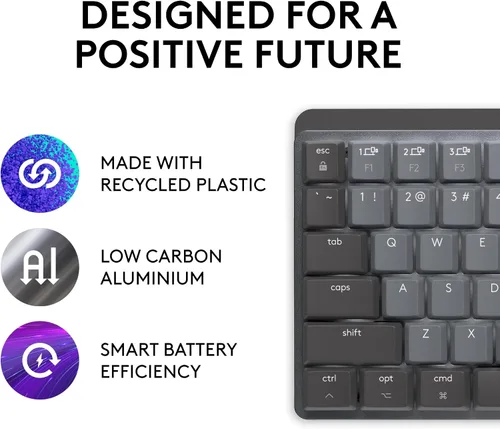 Vista 5 de Logitech MX Mechanical Mini para Mac - Teclado inalámbrico iluminado, interruptores de rendimiento de perfil bajo, teclas táctiles silenciosas, Gris