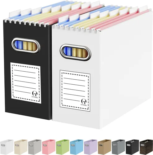 Vista 55 de Oterri Caja Organizadora de Archivos de Cartón para Carpetas Colgantes Tamaño Carta, Caja de Archivos para Escritorio de Computadora, Archivador