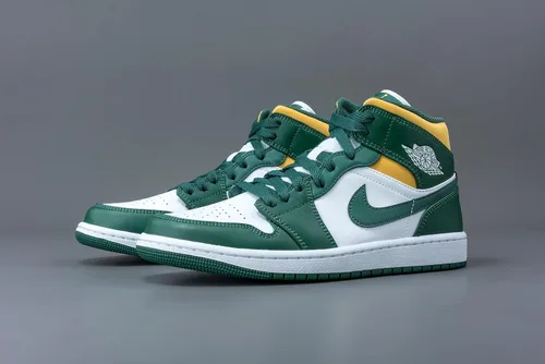 Vista 5 de Nike Air Jordan 1 Mid para hombre, Verde noblePolen blanco