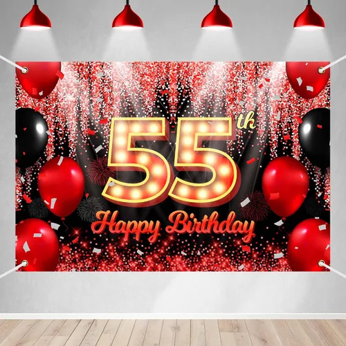 Vista 7 de Telón de Fondo Banner de Feliz 10º Cumpleaños Tema Negro y Rojo con Fondo de Neón Brillante y Moda para Fiesta de Cumpleaños Fotografía Accesorio