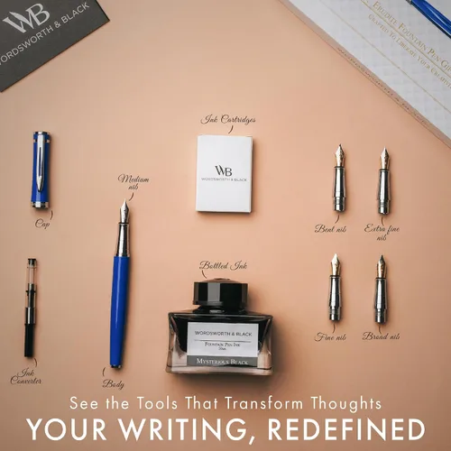 Vista 4 de Wordsworth & Black Luxury Fountain Pen Set for Writing, 6 Nibs, Blue Cromo azul