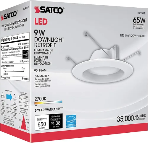 Vista 4 de Satco S29312 - Foco LED de 9,8 vatios retrofit 2700K blanco cálido regulable 120 voltios 12 piezas