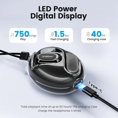 Vista 6 de Auriculares sobre la oreja, auriculares Bluetooth 5.4 deportivos con pantalla LED, auriculares inalámbricos Bluetooth de 30 a 40 horas
