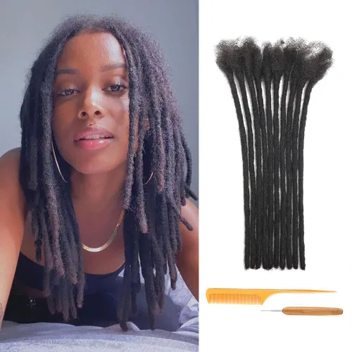 Vista 12 de Extensiones de Rastas de Cabello Humano 0.4cm de Grosor 4 Pulgadas 20 Hebras 100% Cabello Humano Real para Hombres/Mujeres/Niños Completamente