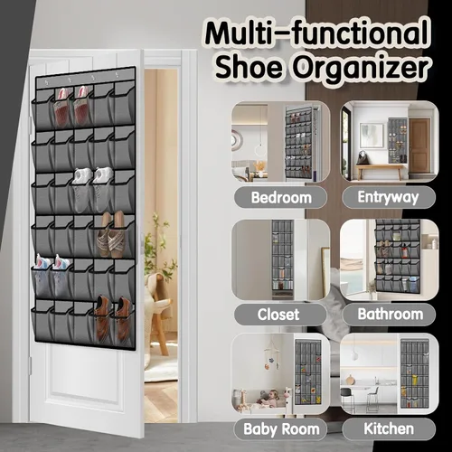 Vista 5 de Kotkn Organizador de zapatos sobre la puerta con 30 bolsillos de malla transpirable, almacenamiento de armario de gran capacidad para hombres y Gris