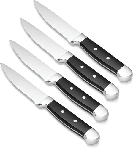 Vista 2 de Oneida Crosshatch - Juego de cubiertos – Juego de cuchillos para carne jumbo de 4 piezas