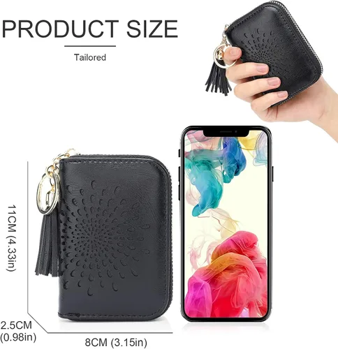 Vista 5 de APHISON RFID - Porta tarjeta de crédito con cremallera carteras pequeñas para mujer en cuero estilo girasol para mujer y niña caja de regalo 1927