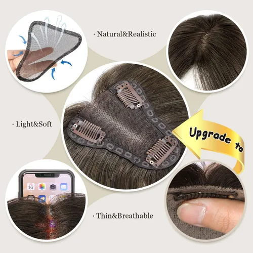 Vista 3 de Aimeolyn - Pelucas para mujeres de cabello humano real, topper de cabello de 12 pulgadas para mujeres sin flequillo, extensiones de cabello
