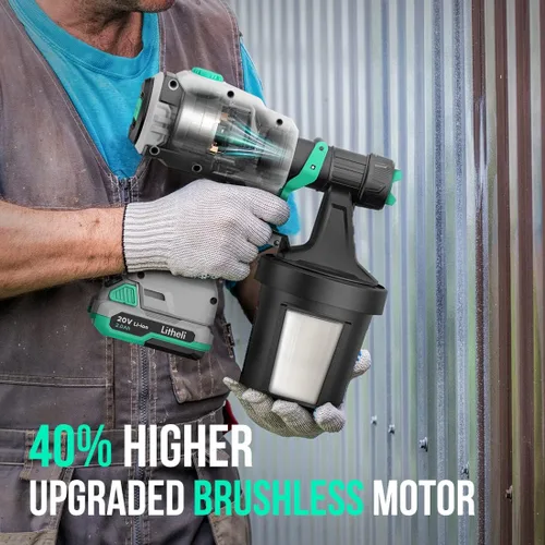 Vista 2 de Litheli - Pulverizador de pintura inalámbrico con potente motor sin escobillas, pulverizadores de pintura de batería de 20V 2.0Ah con 4 boquillas