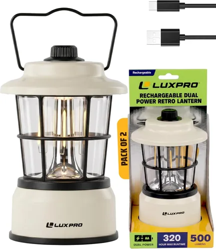 Vista 13 de LUXPRO LP1536 Linterna retro recargable de 500 lúmenes de doble potencia LED linterna de campamento (rosa, 1 paquete, recargable)