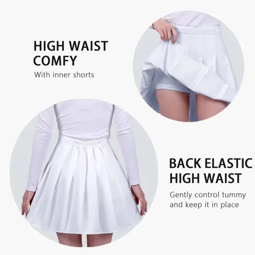 Vista 4 de Women's Black Pleated Tennis Skirts High Waisted Athletic Golf Skorts with Shorts Workout Sport Spreppy Skirt L