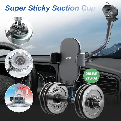 Vista 4 de OQTIQ Soporte para teléfono de automóvil de cuello de cisne de 13 pulgadas, soporte para parabrisas y tablero con ventosa fuerte, estabilizador