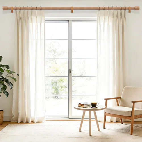 Vista 2 de Barras de cortina de madera, barra decorativa ajustable de 1 pulgada estilo granja rústico, barra de cortina bohemia resistente para ventanas de 28