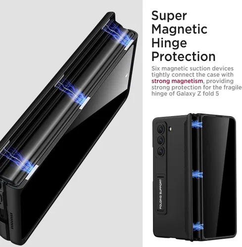 Vista 5 de Miimall Funda para Samsung Galaxy Z Fold 5 con protector de pantalla de privacidad, soporte ajustable integrado y protección magnética de bisagra