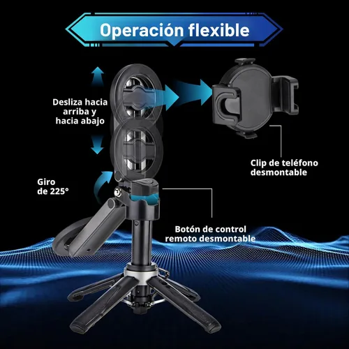 Vista 6 de MQOUNY para soporte trípode Magsafe para iPhone, palo selfie portátil de bolsillo con control remoto recargable y anillo de metal, trípode