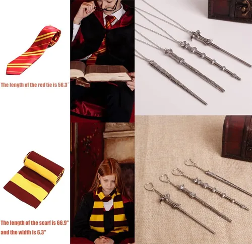 Vista 6 de 12 piezas de varita mágica bufanda corbata gafas marco pegatina llavero collar para cosplay accesorios de disfraz