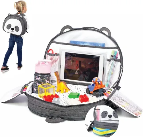 Vista 10 de Lulyboo Bandeja y mochila para asiento de automóvil de unicornio para niños pequeños Escritorio de viaje para niños con superficie de escritura