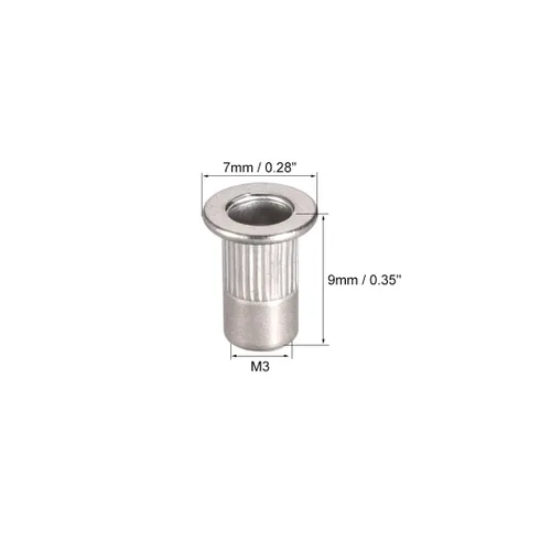 Vista 3 de uxcell M3 304 Tuercas de remache de acero inoxidable Inserto de cabeza plana 10 PC