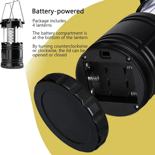 Vista 7 de Linterna de campamento, paquete de 4 luces LED de campamento ajustables de brillo, plegable, IPX4, impermeable, para cortes de energía, emergencia