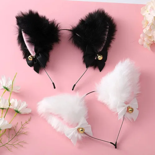 Vista 6 de Uranian Diadema de orejas de gato con campanas y orejas de neko para el cabello accesorio para el cabello de anime para cosplay de Halloween