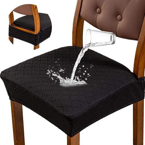 Vista 8 de Fundas de asiento impermeables para sillas de comedor, fundas para sillas de comedor y cocina (beige, 2 piezas) Jacquard Removable Machine