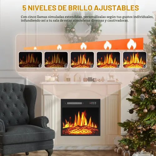 Vista 6 de PRETZI - Chimenea eléctrica de 18 pulgadas con llama LED realista, 750/1500 W Recessed Fireplace Heater with 8H Timer, Remote & Control Panel