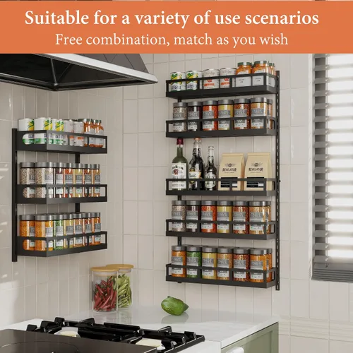 Vista 3 de X-cosrack Organizador de especias de montaje en pared, 5 niveles de altura ajustable, estante de especias colgante para armario de despensa