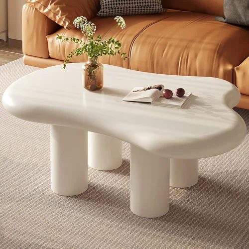 Vista 10 de Miuuod Cloud - Mesa auxiliar con 4 patas para sala de estar, mesa central, mesa baja, mesa auxiliar color crema, mesa de sofá de esquina redonda