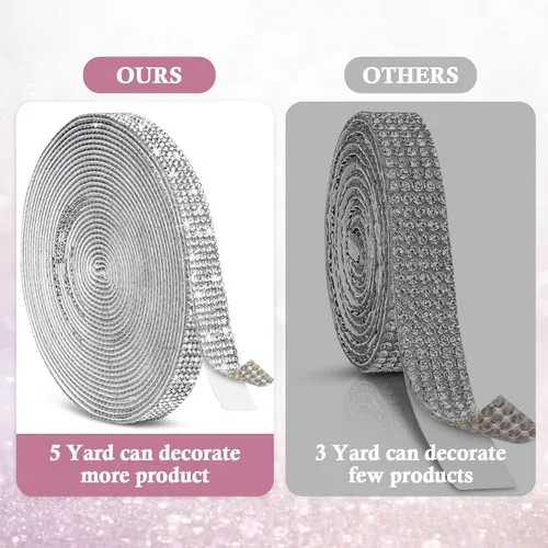 Vista 6 de Cintas autoadhesivas de diamantes de imitación de 5 yardas, tiras de diamantes de imitación plateadas, calcomanías de diamantes de imitación