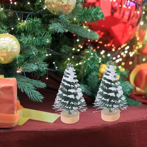 Vista 9 de 10 piezas de mini árbol de Navidad en miniatura de pinos con base de madera para manualidades, fiesta de Navidad, decoración del hogar