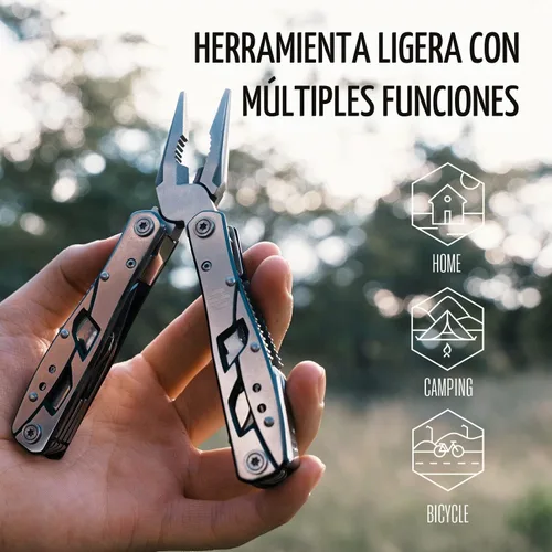 Vista 2 de Alicates multiherramienta – Herramienta de bolsillo de acero inoxidable 12 en 1 con funda duradera para camping, equipo de supervivencia, accesorios