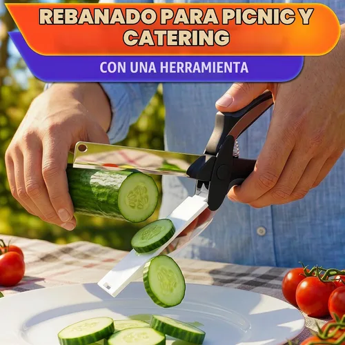Vista 7 de Tijeras de cocina 2 en 1 para alimentos, tijeras de tabla de cortar con Agarradera negra
