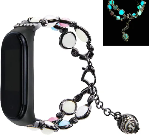 Vista 5 de Mi Band 7 - Correa de repuesto para mujer, hecha a mano con perlas luminosas, ajustable, de metal, con cuentas elásticas, compatible con Mi Band 7