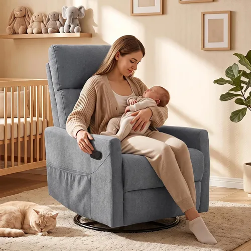 Vista 11 de Silla reclinable giratoria, mecedora manual para cuarto de bebé Beige