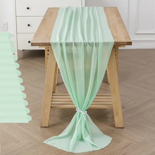 Vista 10 de Paquete de 2 caminos de mesa de gasa de 10 pies de 29 x 120 pulgadas, camino de mesa romántico transparente para boda, fiesta de cumpleaños