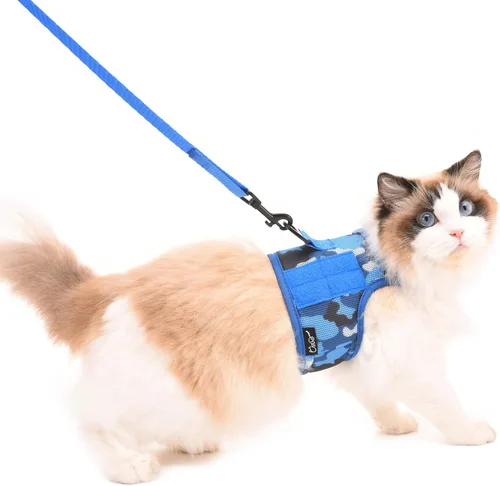 Vista 31 de Arnés de gato con correa, ajustable para gatos, chaleco acolchado para gatos, Black Plaid