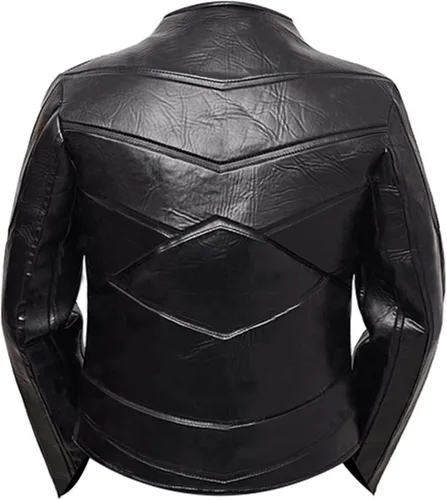 Vista 4 de NM-Fashions Chaqueta de cuero para hombre, color negro, Hobbs & Shaw Cafe Racer Brixton Lore