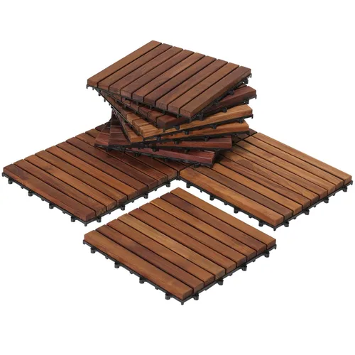 Vista 2 de Bare Decor EZ-Floor - Azulejos de madera de teca entrelazados y pasadores de extremo (juego de 10 azulejos + 8 pasadores de extremo)