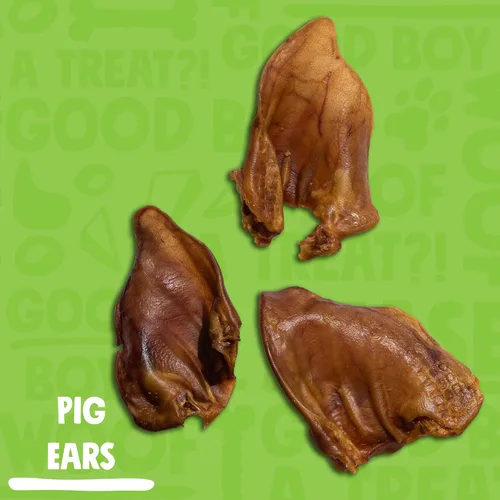 Vista 2 de Orejas de cerdo para perros (paquete de 12) – Orejas de cerdo enteras totalmente naturales, de un solo ingrediente, altas en proteínas, masticables