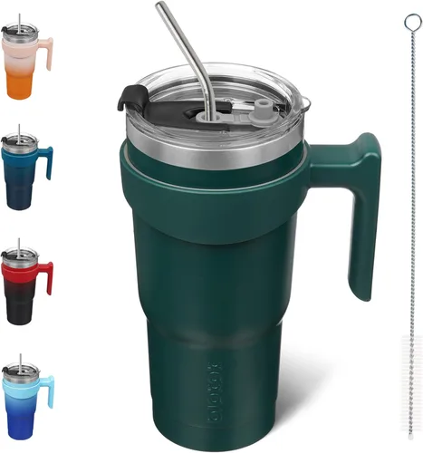 Vista 37 de BJPKPK Mini vaso de 10 onzas con tapa, popote y asa, taza de acero aislada