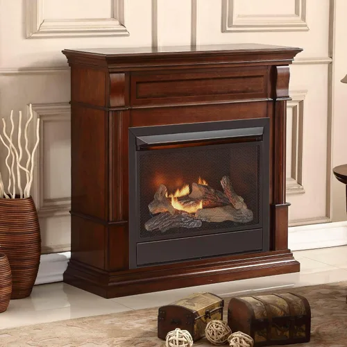 Vista 8 de Duluth Forge Chimenea de gas natural sin ventilación con repisa, 26,000 BTU, control remoto, acabado cereza caoba - Modelo # DFS-300NR-3AC