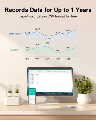 Vista 8 de Lumary Termómetro inteligente higrómetro, WiFi y Bluetooth sensor de humedad de temperatura interior con alerta de aplicación, pantalla LED