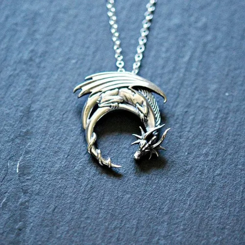 Vista 4 de Caiyao Collares de dragón de hielo y fuego vintage Targaryen dragón colgante collares para mujeres y niñas joyería
