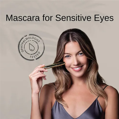 Vista 6 de Máscara negra vegana para ojos sensibles, máscara hipoalergénica natural, alargamiento y volumen para un aspecto natural, libre de crueldad, probado