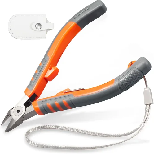 Vista 10 de Alicates de corte diagonal de 5 pulgadas, cortadores laterales de alambre con cuerda de mano y cubierta protectora para cortes, cables electrónicos