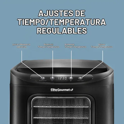 Vista 6 de Elite Gourmet EFD-313B deshidratador de alimentos programable, deshidratador de alimentos, controles de temperatura ajustables, aperitivos de Negro