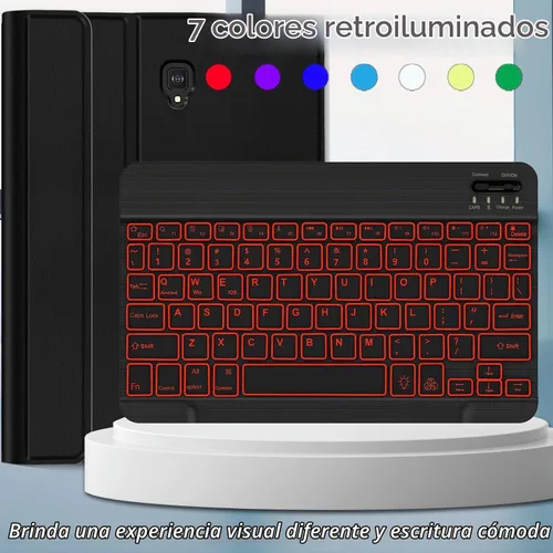 Vista 6 de Funda con teclado para Galaxy Tab S4 10.5 (SM-T830/T835, versión 2018), 7 colores retroiluminados desmontable inalámbrica con funda para Samsung
