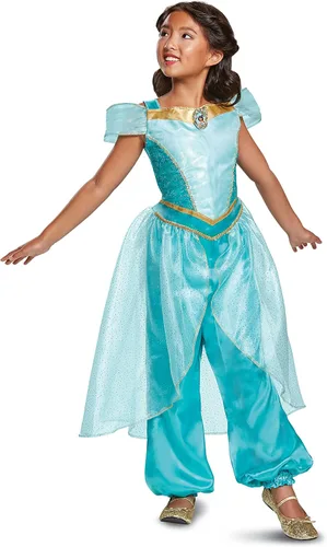 Vista 3 de Disfraz de jazmín para niñas de Aladdin Live Action Deluxe Color verde azulado